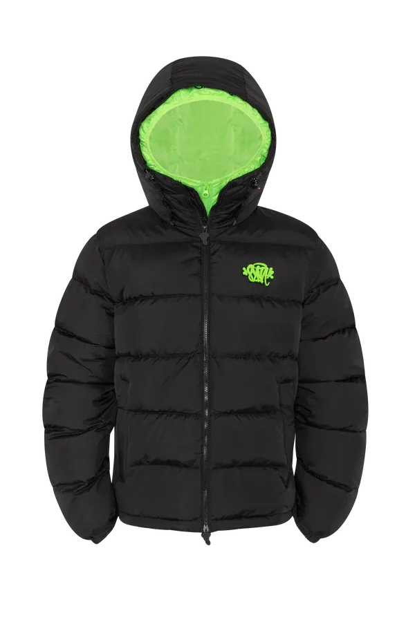 SYNA DOUBLE PUFFER JACKET BLACK / NEON GREEN - Syna World