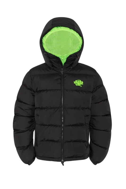 SYNA DOUBLE PUFFER JACKET BLACK / NEON GREEN - Syna World