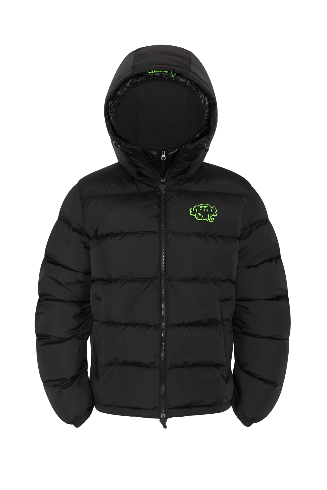 SYNA DOUBLE PUFFER JACKET BLACK / NEON GREEN - Syna World