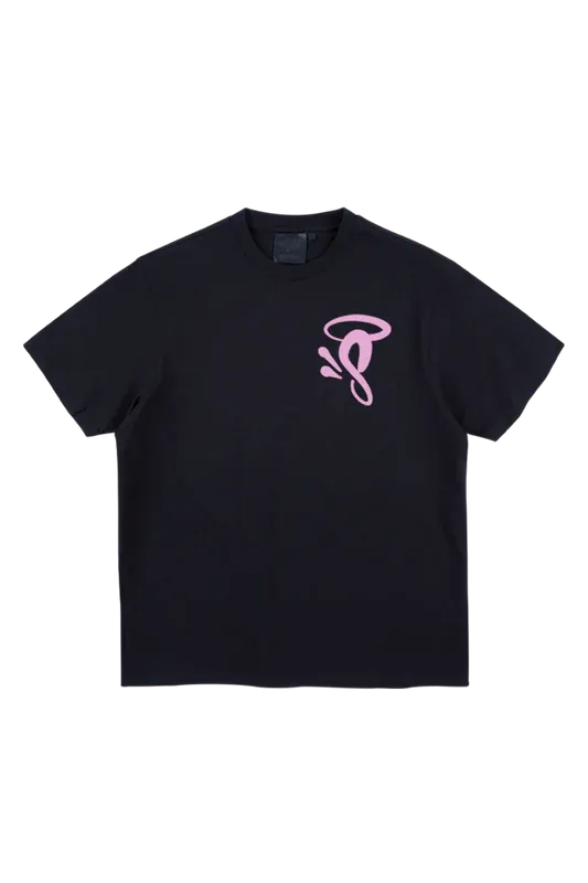 HALO ‘S’ PRINTED LOGO T-SHIRT BLACK/PINK - Syna World