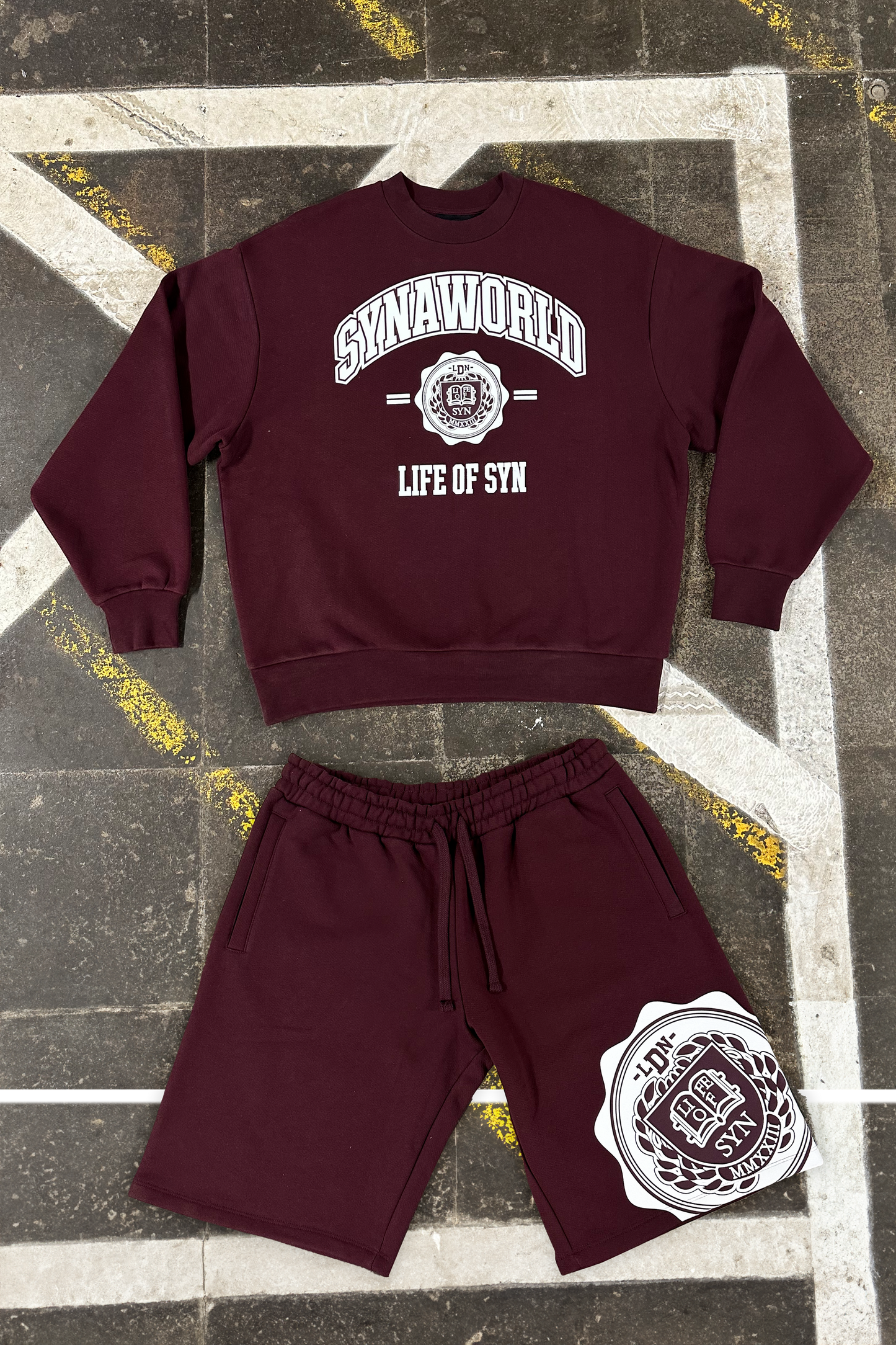 VARSITY CREW SHORT SET – BURGUNDY - Syna World